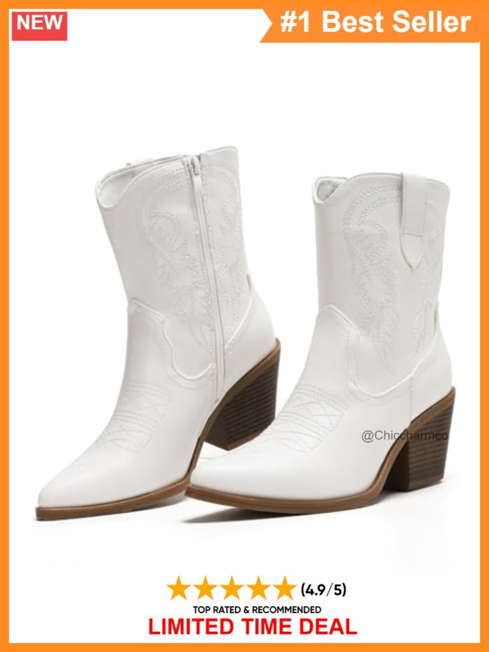 Faux Leather Embroidered Western Ankle Booties Pointed Toe Block Heel